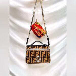 •••SOLD•••Fendi Vitello Dolce F is Fendi FF Embossed Micro Double Baguette Bag